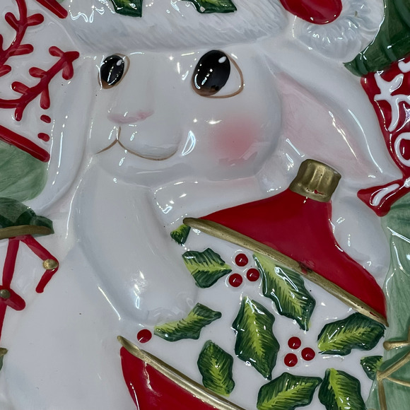 Fitz and Floyd Essentials Canapé Plate Christmas Bunny Blooms Holiday 9X8 - Picture 3 of 7